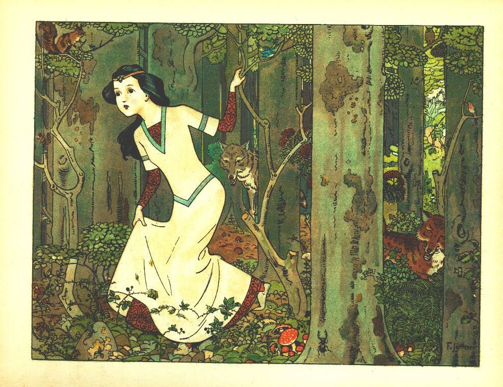 Snow White running through the forest, by Franz Jüttner