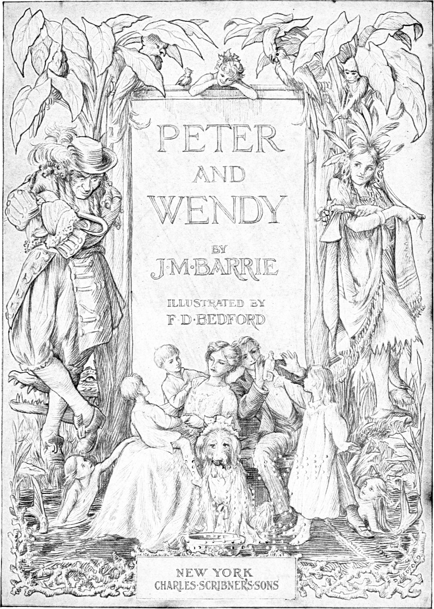 Title page of Peter and Wendy, 1911, illustrated by F. D. Bedford